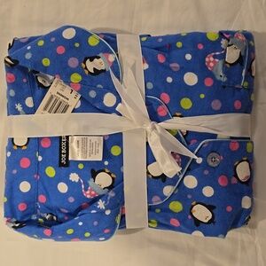 Joe Boxer Womens Blue Flannel Pajama Set with Penguin Print
